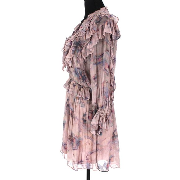 IRO Banon Dress Ruffle Trim Dress 40 Mauve Floral Print Crepe Pleat Mini Medium - Picture 5 of 9